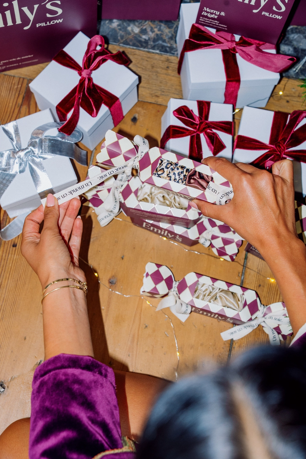 Emily’s Pillow CRACKER chouchou soie –Léopard / Vert Sauge / Champagne – Image 2