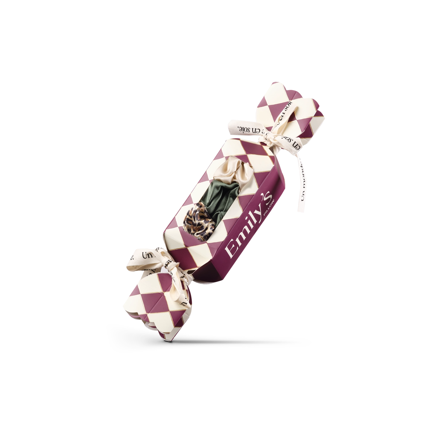 Emily’s Pillow CRACKER chouchou soie –Léopard / Vert Sauge / Champagne